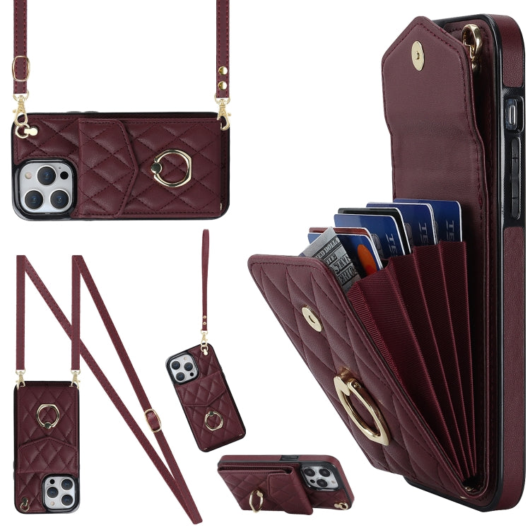 Rhombic Texture Card Bag Phone Case with Long Lanyard, Series 4