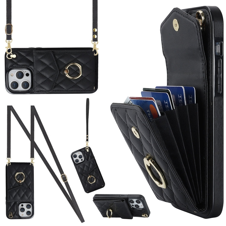 Rhombic Texture Card Bag Phone Case with Long Lanyard, Series 6