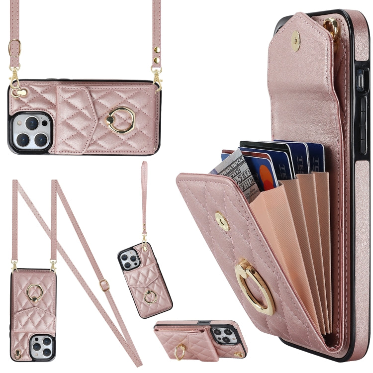 Rhombic Texture Card Bag Phone Case with Long Lanyard, Series 6