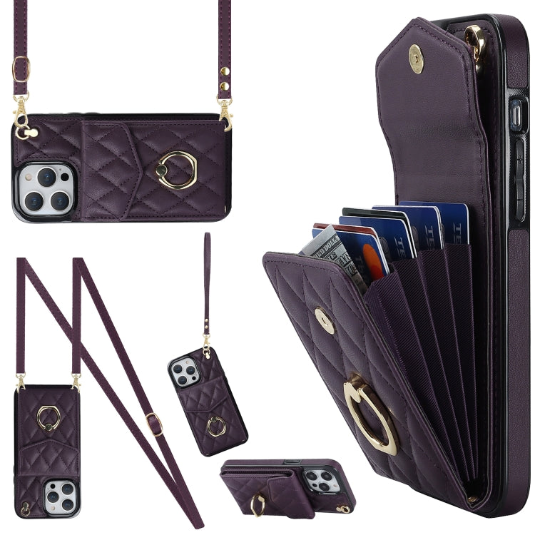 Rhombic Texture Card Bag Phone Case with Long Lanyard, Series 6