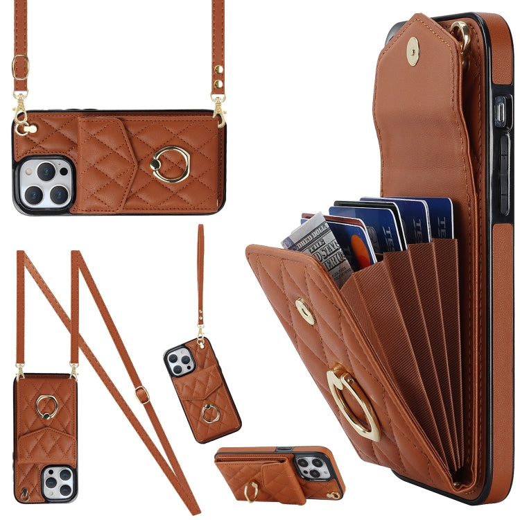 Rhombic Texture Card Bag Phone Case with Long Lanyard, Series 2