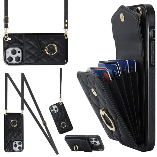 Rhombic Texture Card Bag Phone Case with Long Lanyard, Series 4