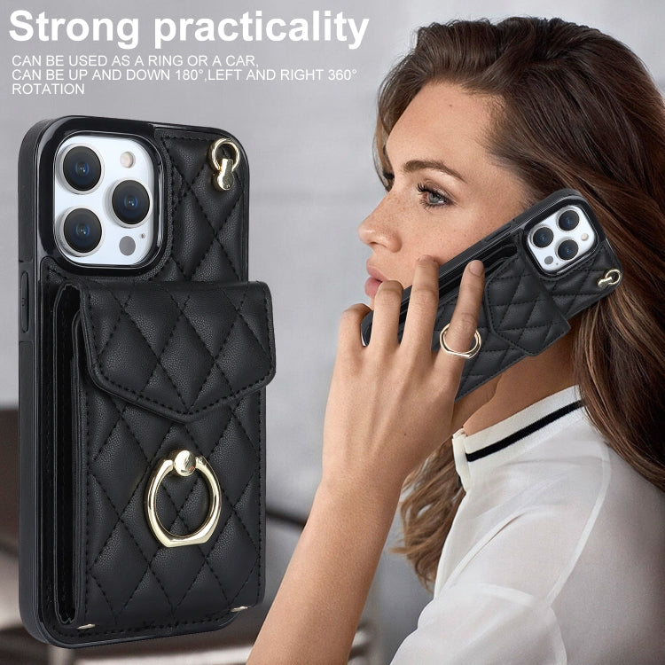 Rhombic Texture Card Bag Phone Case with Long Lanyard, Series 4