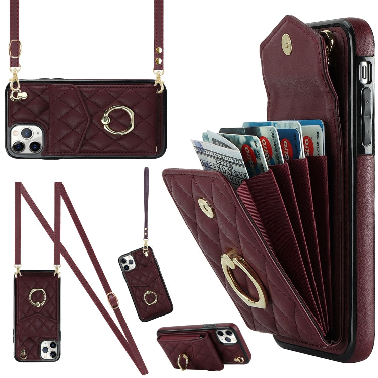 Rhombic Texture Card Bag Phone Case with Long Lanyard, Series 3