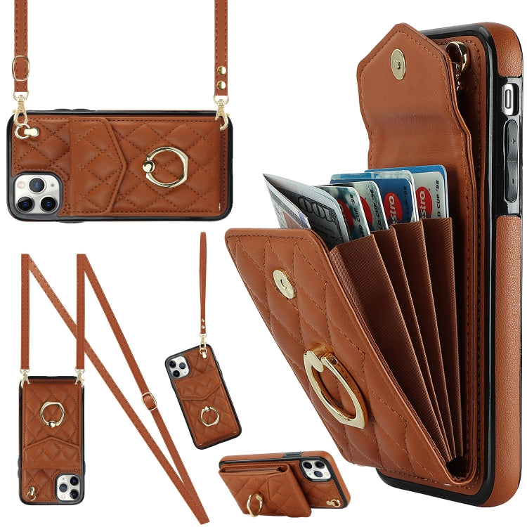 Rhombic Texture Card Bag Phone Case with Long Lanyard, Series 3