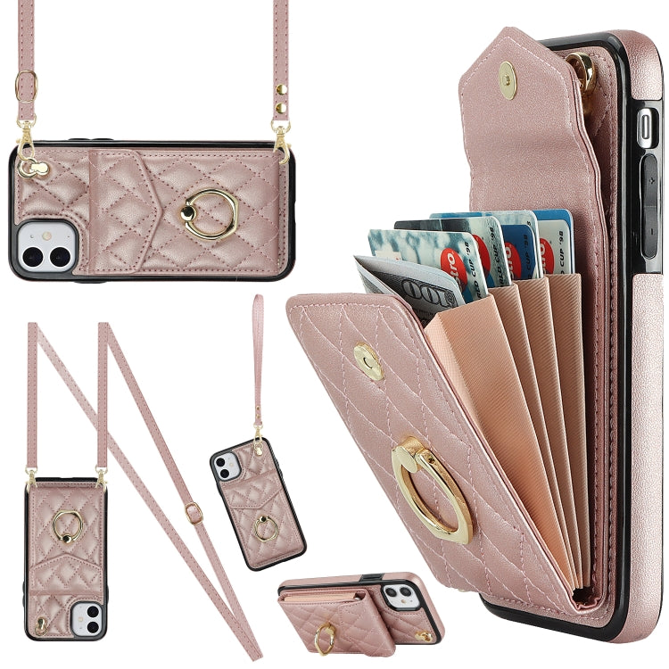 Rhombic Texture Card Bag Phone Case with Long Lanyard, Series 1