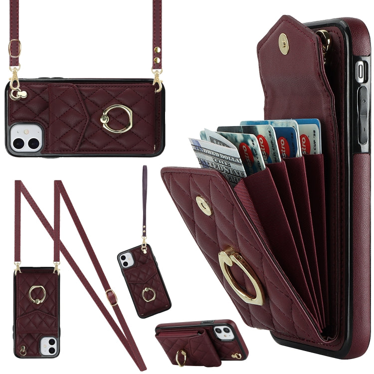 Rhombic Texture Card Bag Phone Case with Long Lanyard, Series 1