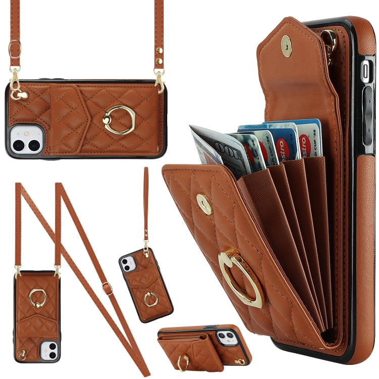 Rhombic Texture Card Bag Phone Case with Long Lanyard, Series 1