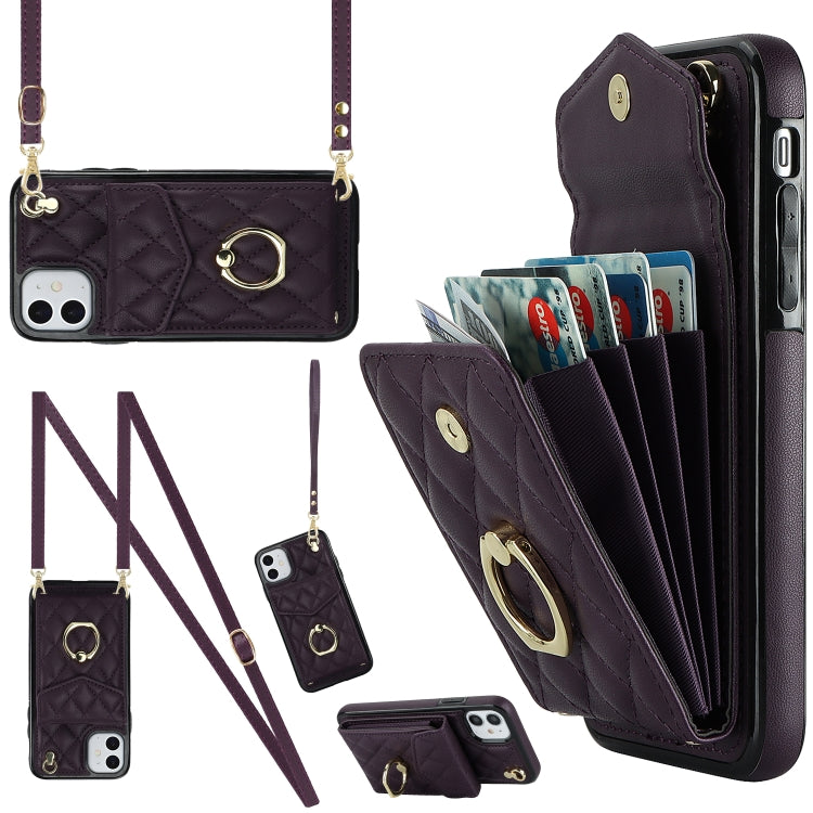 Rhombic Texture Card Bag Phone Case with Long Lanyard, Series 1