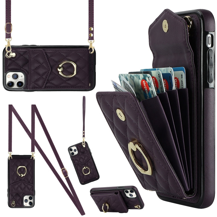 Rhombic Texture Card Bag Phone Case with Long Lanyard, Series 3