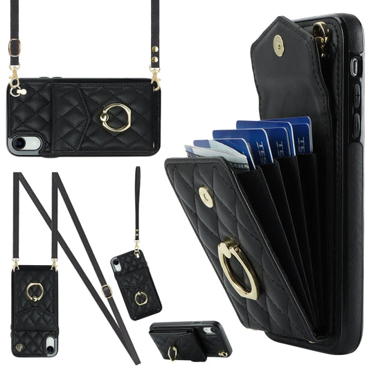 Rhombic Texture Card Bag Phone Case with Long Lanyard, Series 1