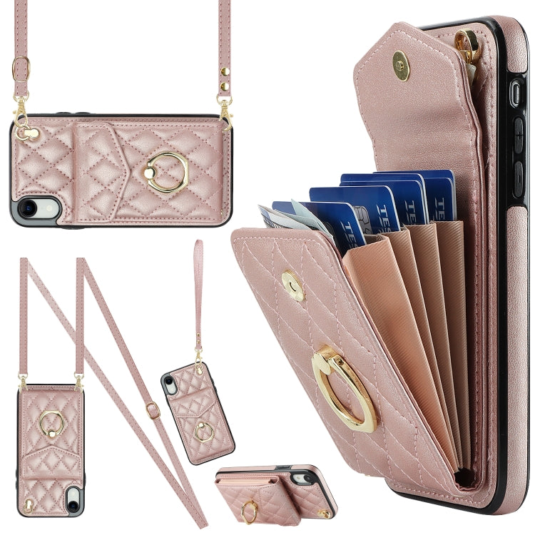 Rhombic Texture Card Bag Phone Case with Long Lanyard, Series 1