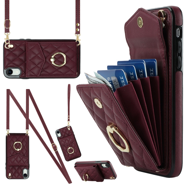 Rhombic Texture Card Bag Phone Case with Long Lanyard, Series 1