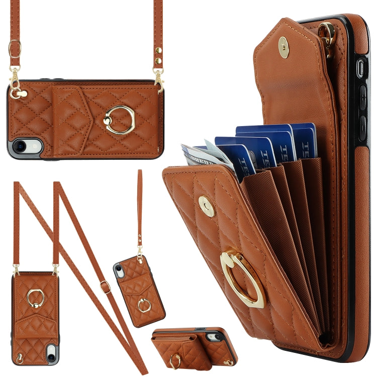 Rhombic Texture Card Bag Phone Case with Long Lanyard, Series 1