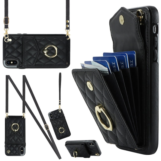 Rhombic Texture Card Bag Phone Case with Long Lanyard, Series 2