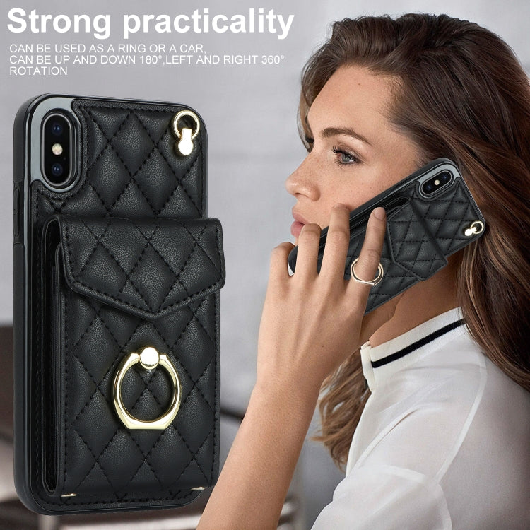 Rhombic Texture Card Bag Phone Case with Long Lanyard, Series 2