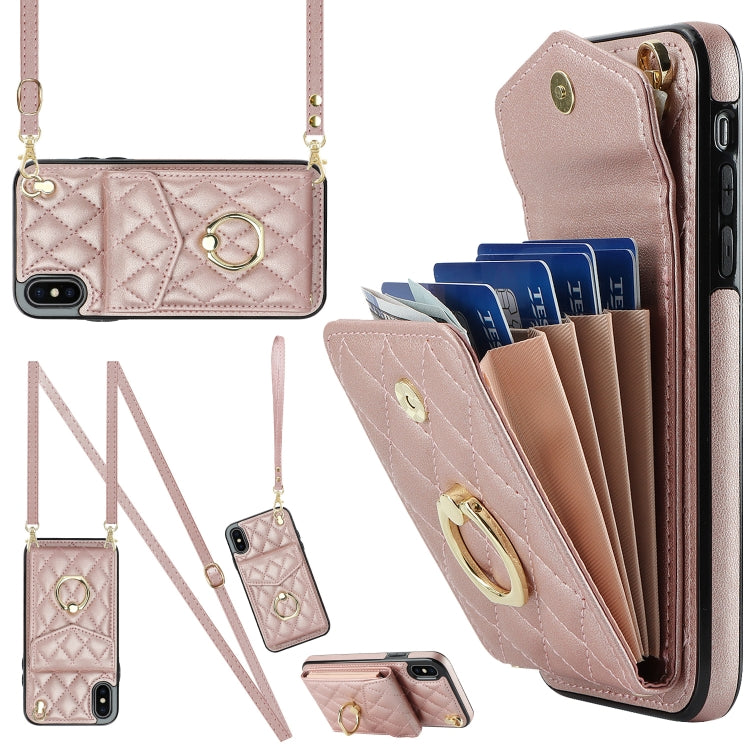 Rhombic Texture Card Bag Phone Case with Long Lanyard, Series 2