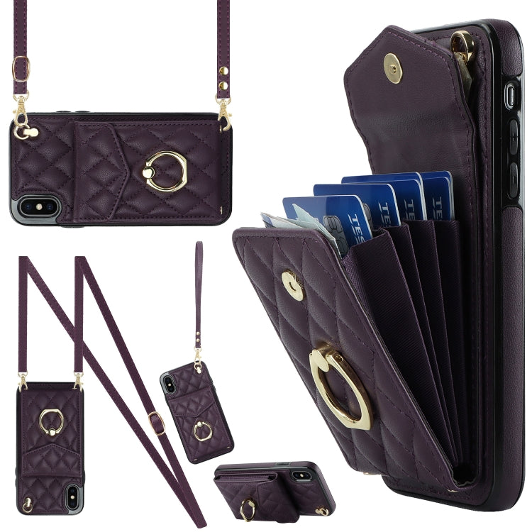 Rhombic Texture Card Bag Phone Case with Long Lanyard, Series 2