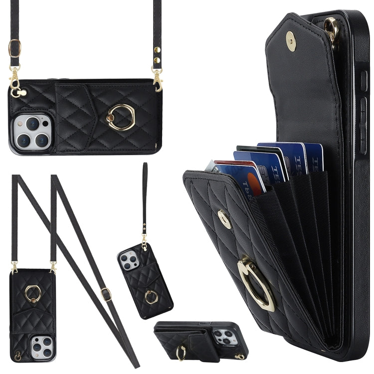 Rhombic Texture Card Bag Phone Case with Long Lanyard, Series 3