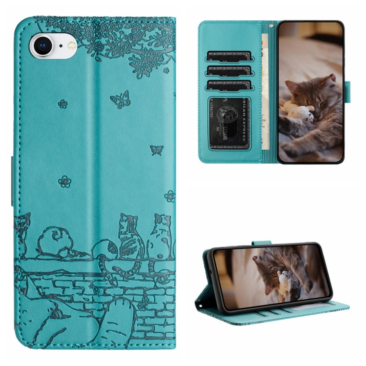 Cat Embossing Pattern Leather Phone Case with Lanyard, Series 1