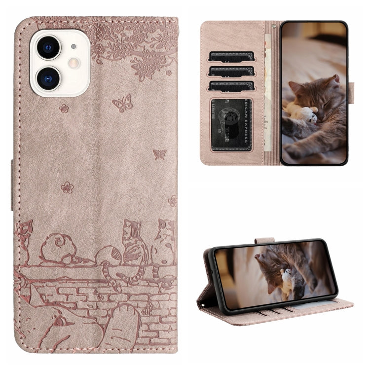 Cat Embossing Pattern Leather Phone Case with Lanyard, Series 5