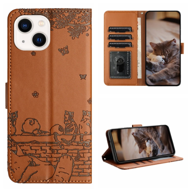 Cat Embossing Pattern Leather Phone Case with Lanyard, Series 2