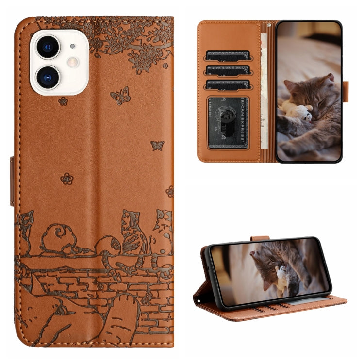 Cat Embossing Pattern Leather Phone Case with Lanyard, Series 1