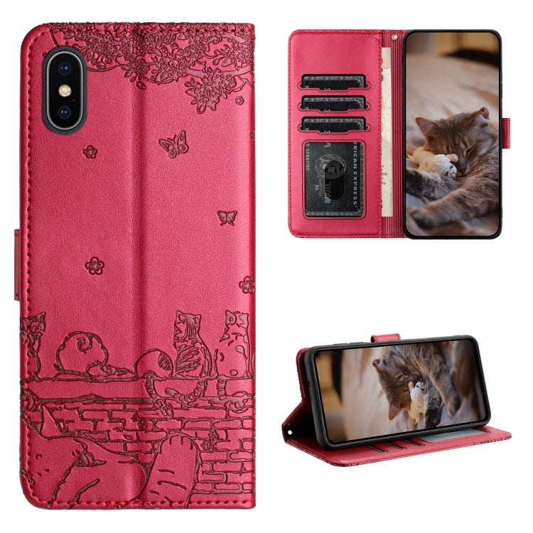 Cat Embossing Pattern Leather Phone Case with Lanyard, Series 1