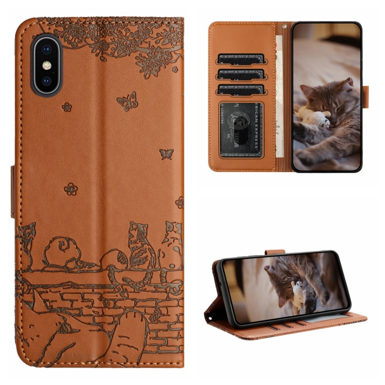 Cat Embossing Pattern Leather Phone Case with Lanyard, Series 1