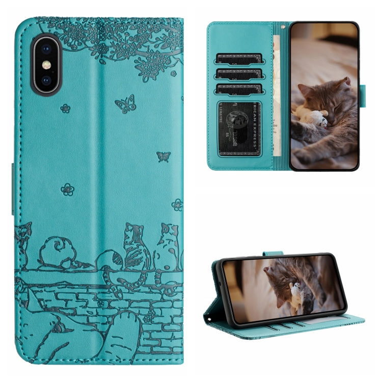 Cat Embossing Pattern Leather Phone Case with Lanyard, Series 3