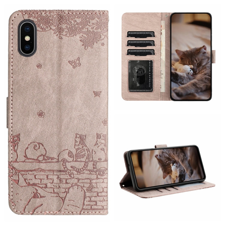 Cat Embossing Pattern Leather Phone Case with Lanyard, Series 3