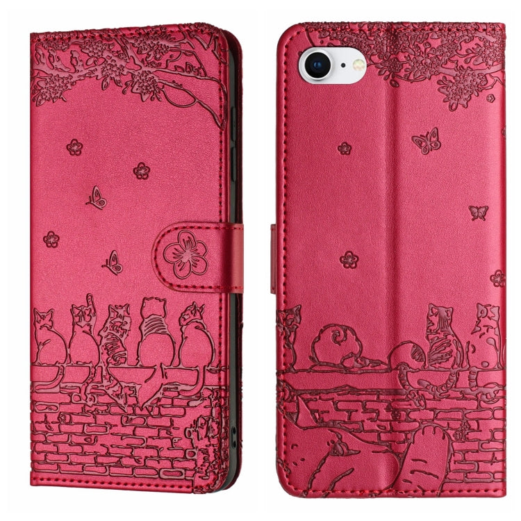 Cat Embossing Pattern Leather Phone Case with Lanyard, Series 3