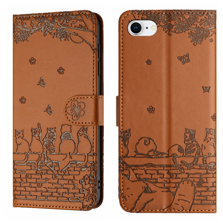 Cat Embossing Pattern Leather Phone Case with Lanyard, Series 3