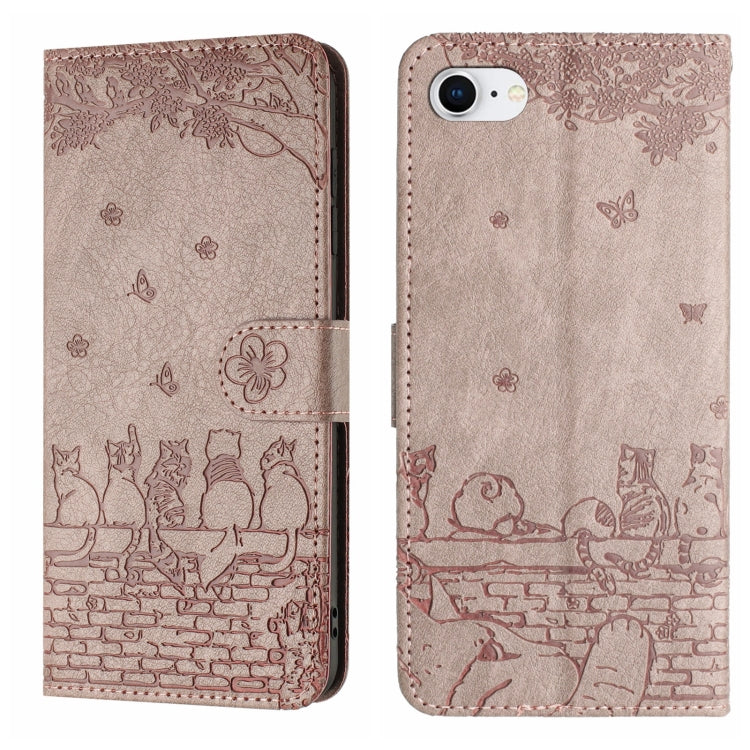 Cat Embossing Pattern Leather Phone Case with Lanyard, Series 3