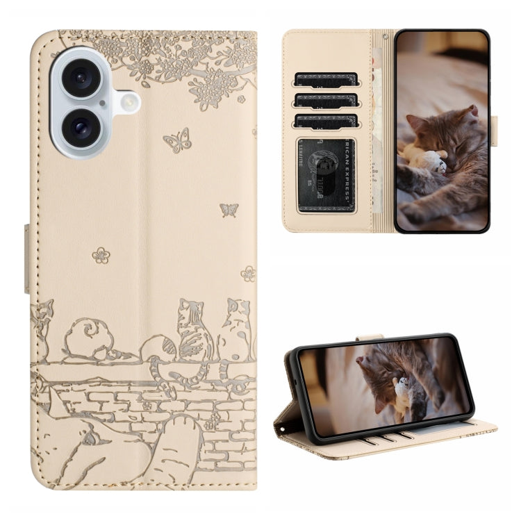 Cat Embossing Pattern Leather Phone Case with Lanyard, Series 1