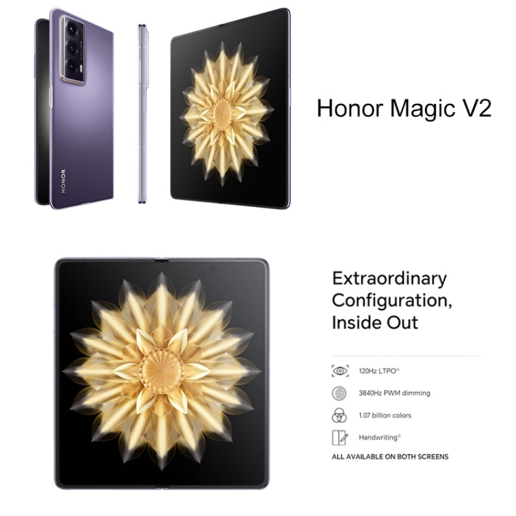 Honor Magic V2 Ultimate 5G, 7.92 inch + 6.43 inch MagicOS 7.2 Snapdragon 8 Gen2  Octa Core up to 3.36GHz, Network: 5G, OTG, Not Support Google Play