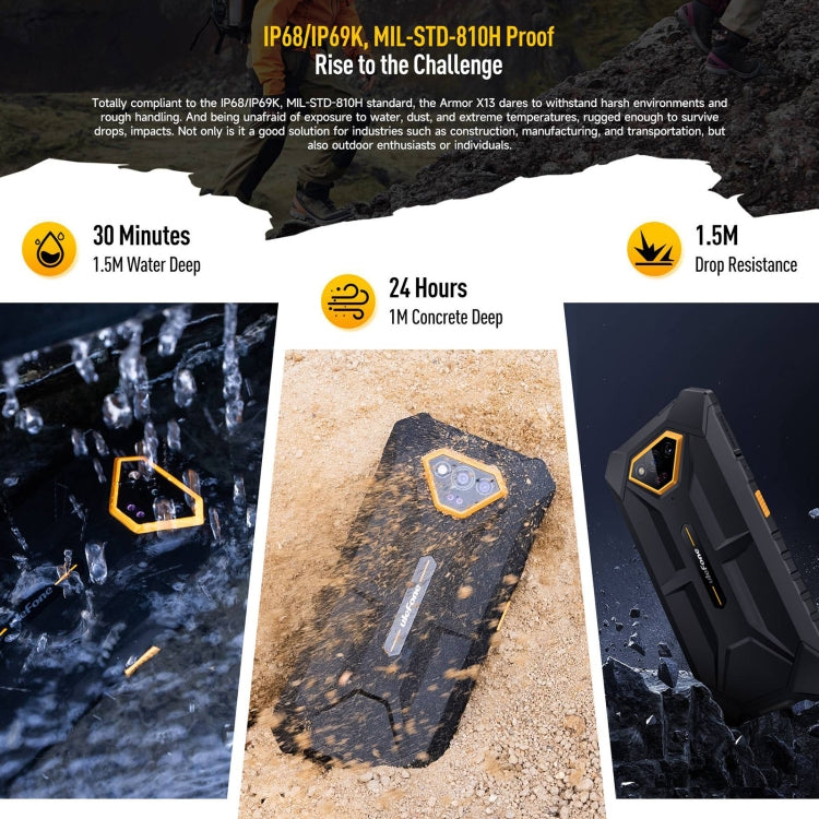 Ulefone Armor X13, IP68/IP69K Rugged Phone, 6.52 inch Android 13 MediaTek Helio G36 Octa Core, Network: 4G, NFC, OTG, 6GB+64GB