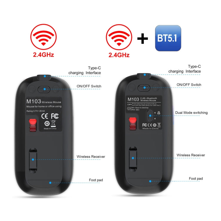 HXSJ M103 1600DPI 2.4GHz Wireless Rechargeable Mouse