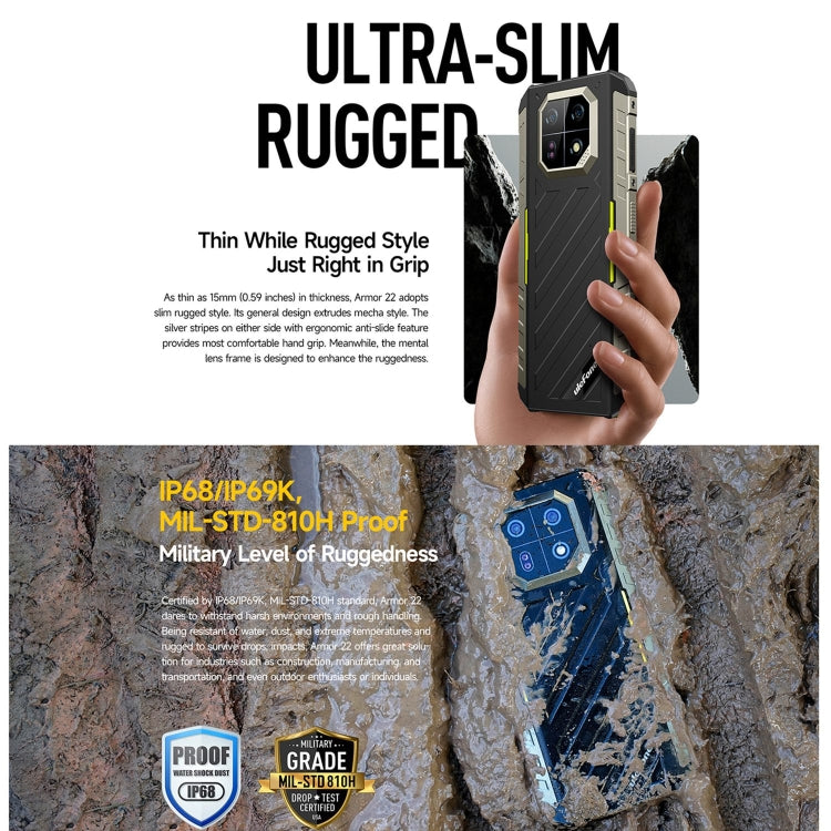 Ulefone Armor 22, IP68/IP69K Rugged Phone, 6.58 inch Android 13 MediaTek Helio G96 Octa Core, Network: 4G, NFC, OTG, 8GB+128GB, 8GB+256GB