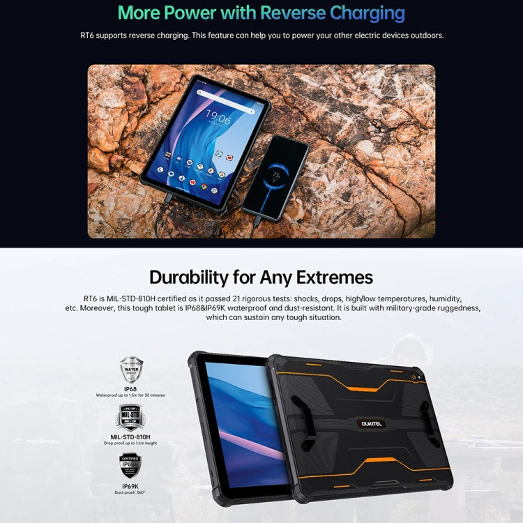 OUKITEL RT6 4G Network IP68/IP69K Rugged Tablet, 10.1 inch Android 13 MediaTek MT8788 Octa Core Support Dual SIM, EU Plug