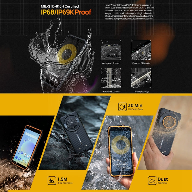 Ulefone Power Armor 16S Rugged Phone, 9600mAh Battery, Side Fingerprint, 5.93 inch Android 13 Unisoc T616 Octa Core up to 2.0GHz, Network: 4G, NFC, OTG, Armor 16S