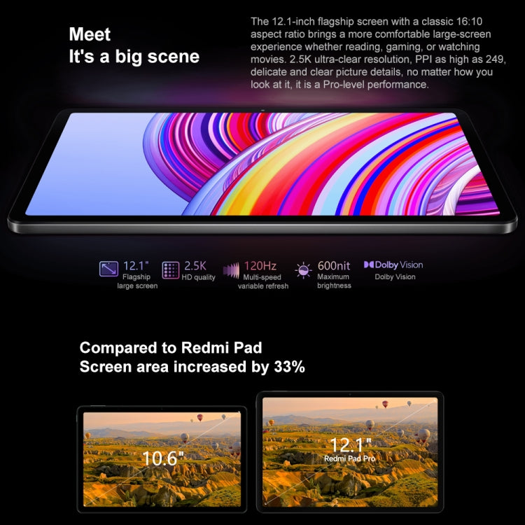 Xiaomi Redmi Pad Pro 12.1 inch Tablet PC, HyperOS Qualcomm Snapdragon 7s Gen2 Octa Core, 10000mAh Battery