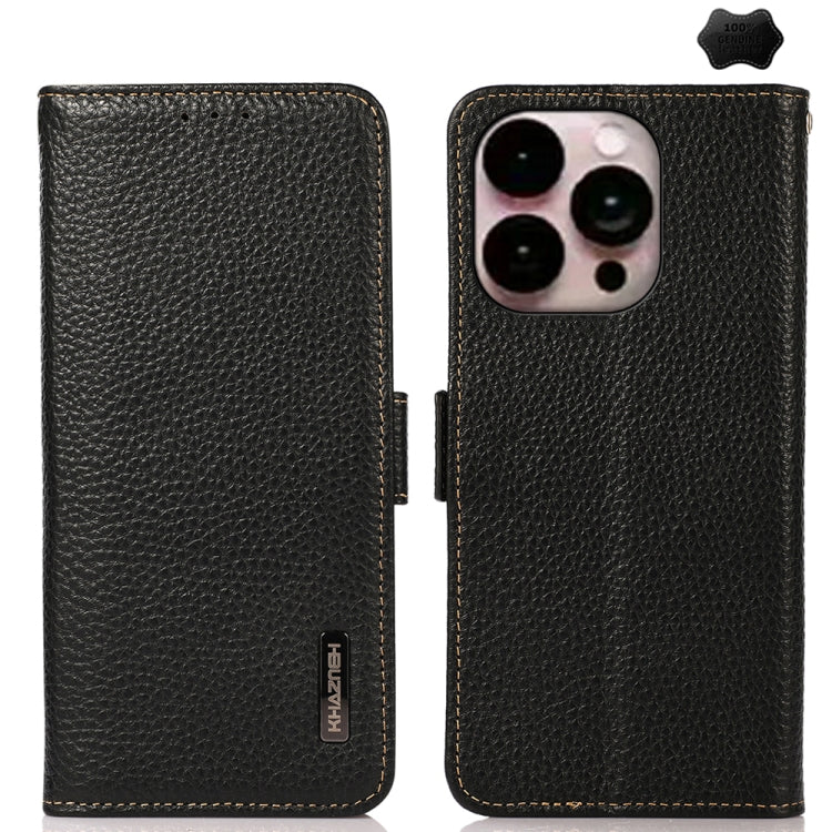 KHAZNEH Side-Magnetic Litchi Genuine Leather RFID Case