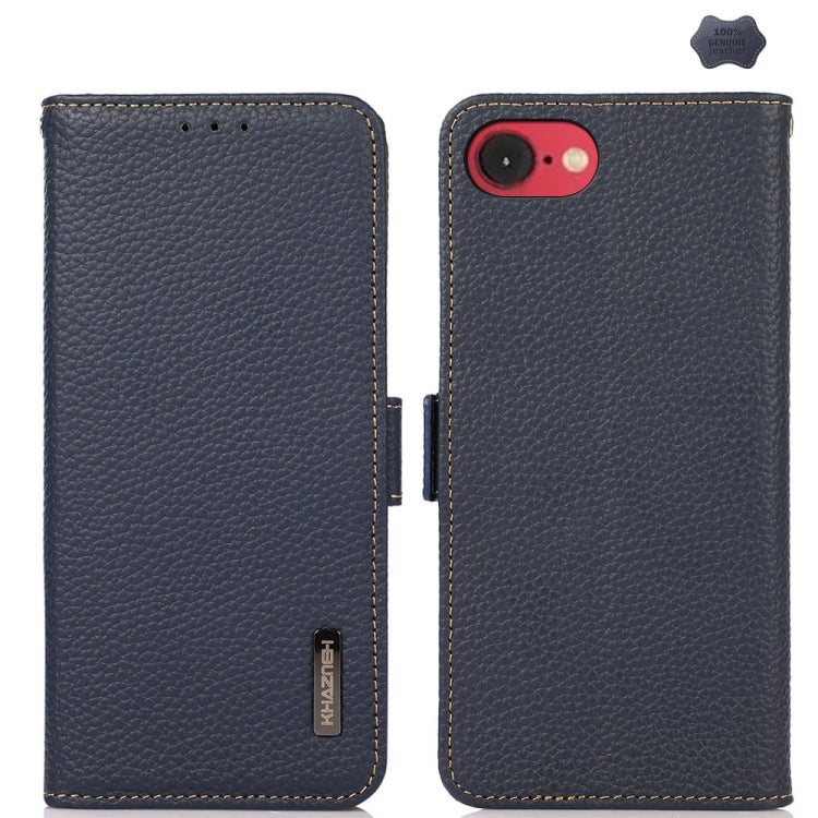 KHAZNEH Side-Magnetic Litchi Genuine Leather RFID Case, For iPhone 16 Pro Max, For iPhone 16 Pro, For iPhone 16 Plus, For iPhone 16, For iPhone SE 2024