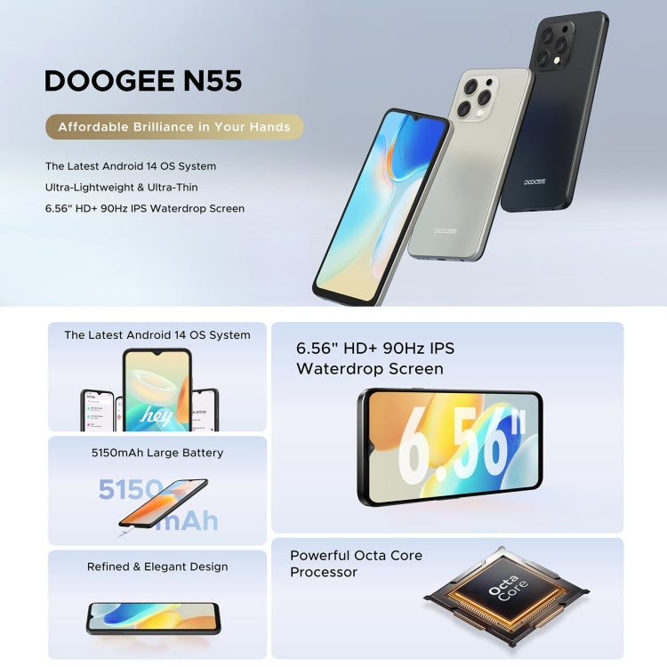 DOOGEE N55, 6.56 inch Android 14 Spreadtrum T606 Octa Core, Network: 4G