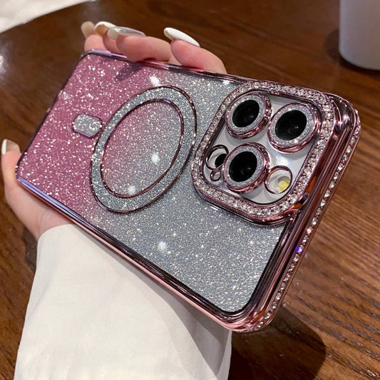 Diamond Gradient Glitter Plated MagSafe Phone Case, For iPhone 15 Pro, For iPhone 15 Plus, For iPhone 15, For iPhone 14 Plus, For iPhone 14