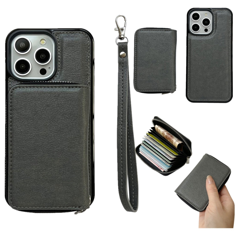 Solid Color Zipper 11-Card Slots Bag Phone Case with Lanyard, For iPhone 14 Pro, For iPhone 14 Pro Max, For iPhone 13 Pro Max, For iPhone 13 Pro, For iPhone 12 / 12 Pro, For iPhone 12 Pro Max