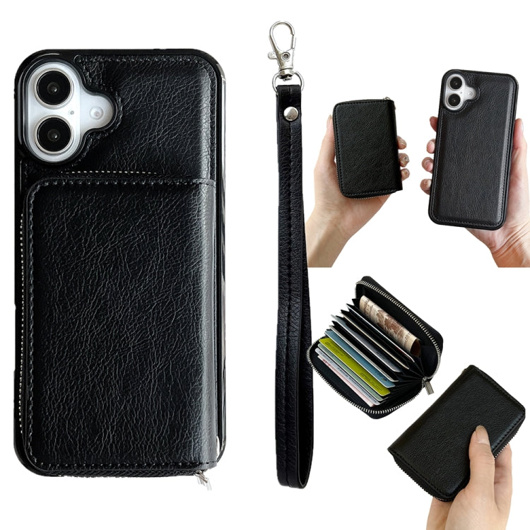 Solid Color Zipper 11-Card Slots Bag Phone Case with Lanyard, For iPhone 16 Pro Max, For iPhone 16 Pro, For iPhone 16 Plus, For iPhone 16, For iPhone 15 Pro Max, For iPhone 15 Pro