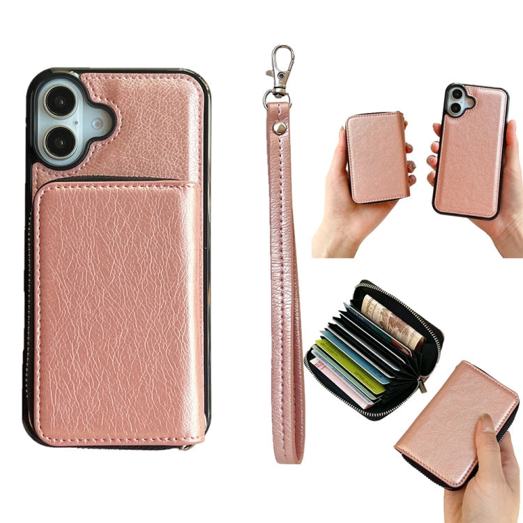 Solid Color Zipper 11-Card Slots Bag Phone Case with Lanyard, For iPhone 16 Pro Max, For iPhone 16 Pro, For iPhone 16 Plus, For iPhone 16, For iPhone 15 Pro Max, For iPhone 15 Pro