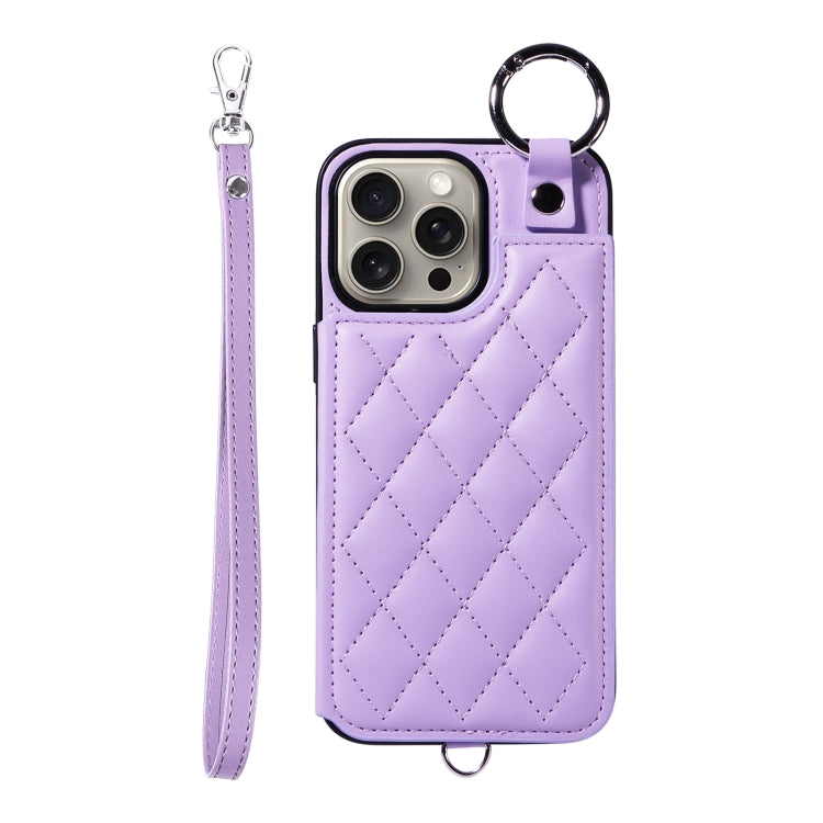 Rhombic Texture Card Bag Phone Case with Short Lanyard, Series 2